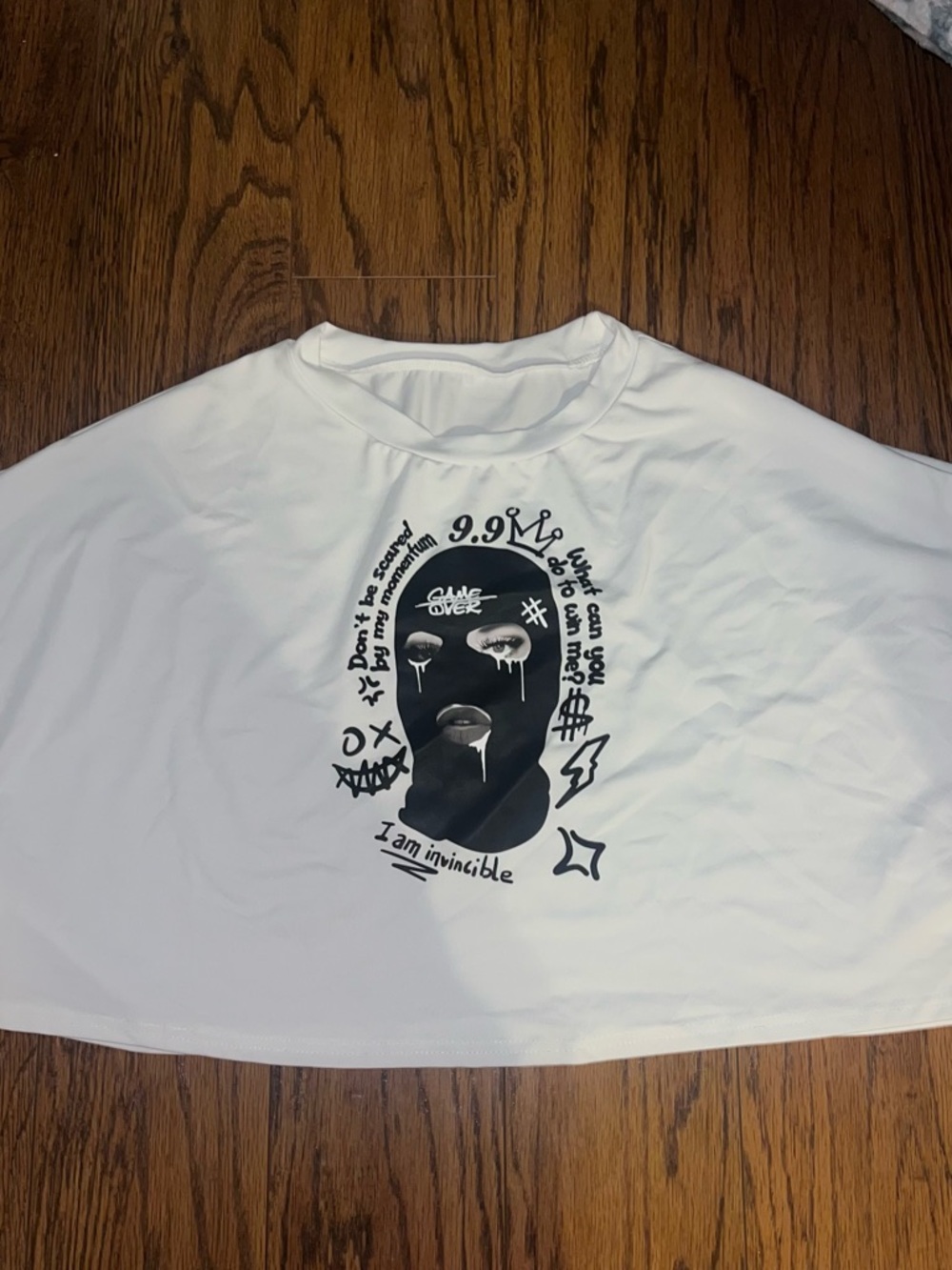 Shein Graphic Cropped Tee with Black Mask Print